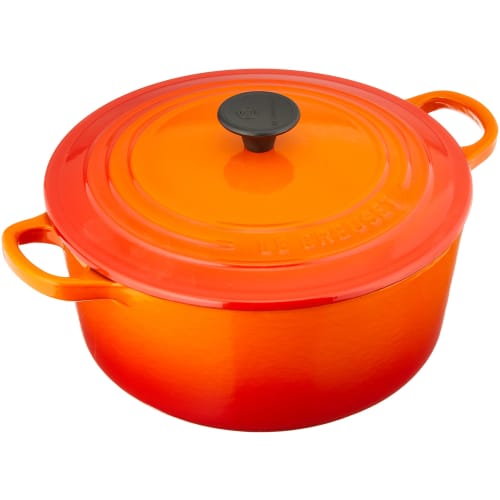 Le Creuset Cocotte Ronde, 22 cm, Orange, Cast Iron Enamel Pot with Recipe Book (Includes .co.jp Exclusive) - Gas, Induction, Oven, and Dishwasher Safe