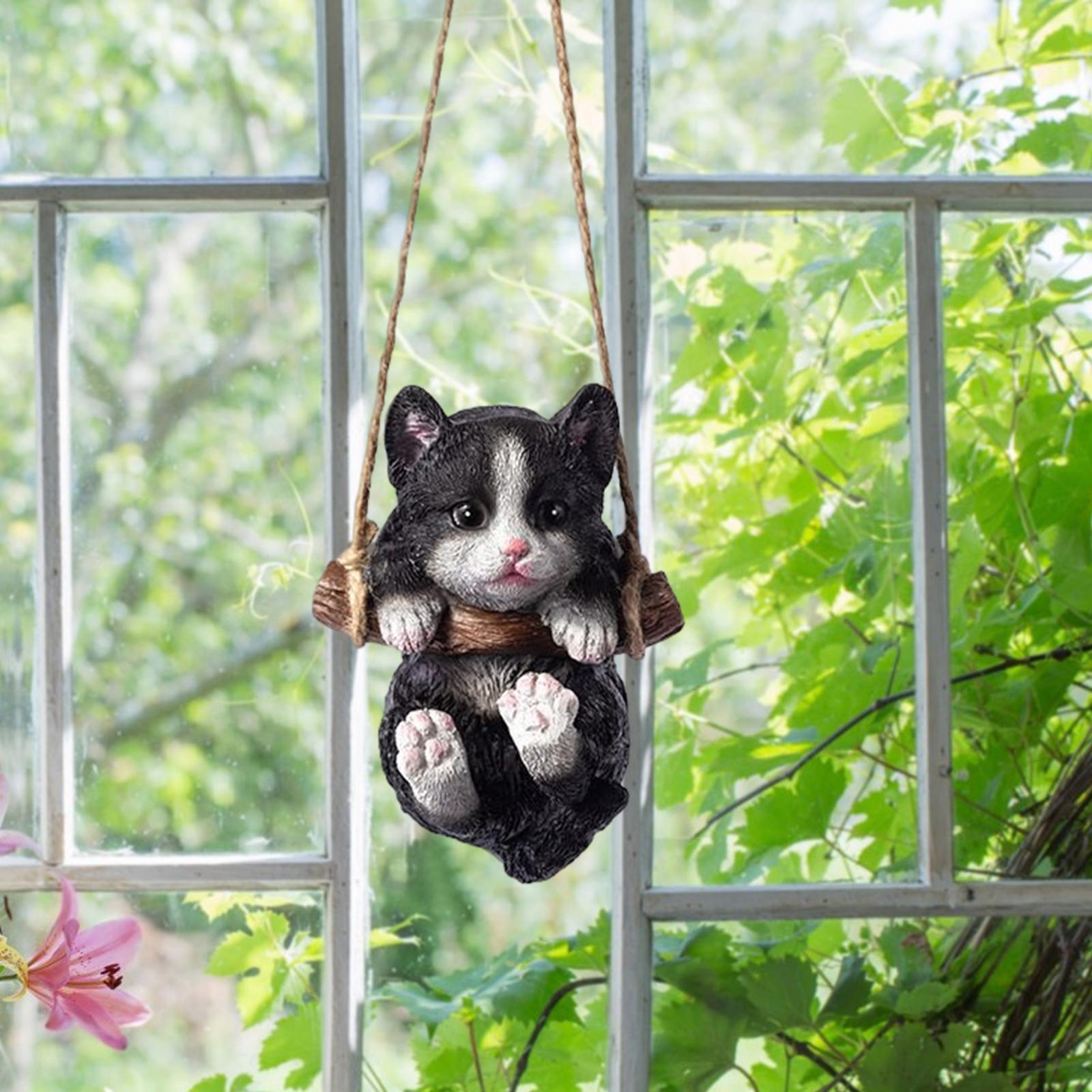 Cute Hanging Cat Statue Garden Animal Figurine Decorative Sculpture Pendant