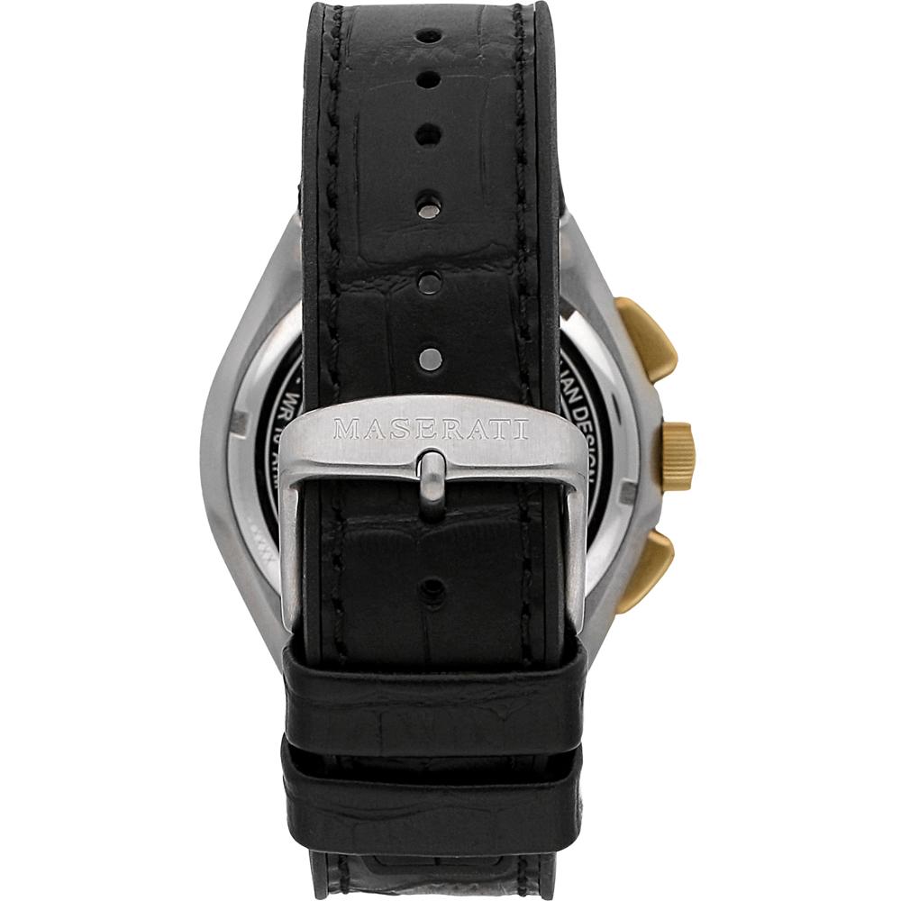 Maserati Triconic White Dial Black Leather Men's Quartz Chronograph Watch R8871639004
