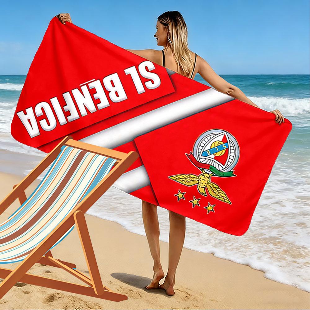 Giant Beach Towel with SL Benfica Lisbon Club Crest, Ultra Soft Quick Dry Microfiber, Fade Resistant, for Pool Beach Vacation