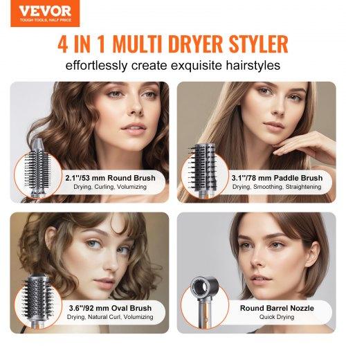 VEVOR Hair Air Styler and Dryer Brush, 4-in-1 Multi Hair Styler, 110,000 RPM High-Speed Ionic Hot Air Styler with 3 Brushes & 1 Nozzle
