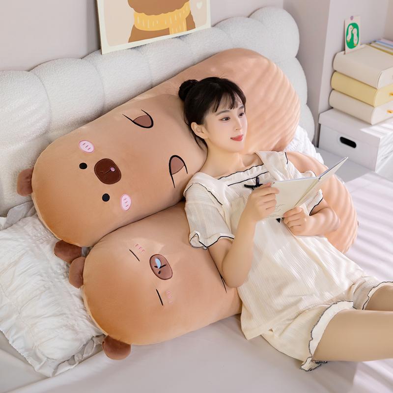 3 Sizes Cartoon Capybara Long Body Plush Pillow Cotton Stuffed Chubby Capybara Throw Pillow Kawaii Bedroom Decor Kids Gift