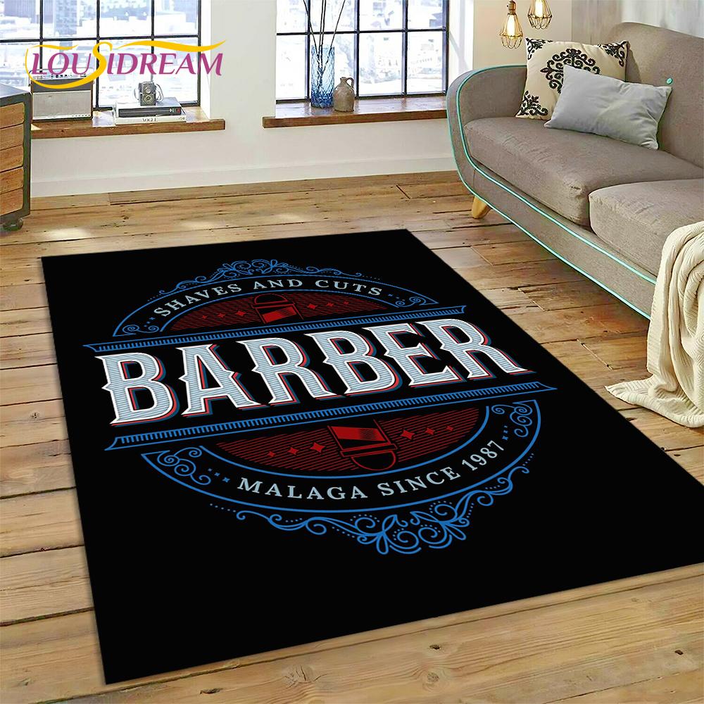 Fashion Barber Shop Logo Skull Vintage Rug Carpet for Living Room Bedroom Decor,Floor Mat Non-slip Decoration for Sofa Doormat