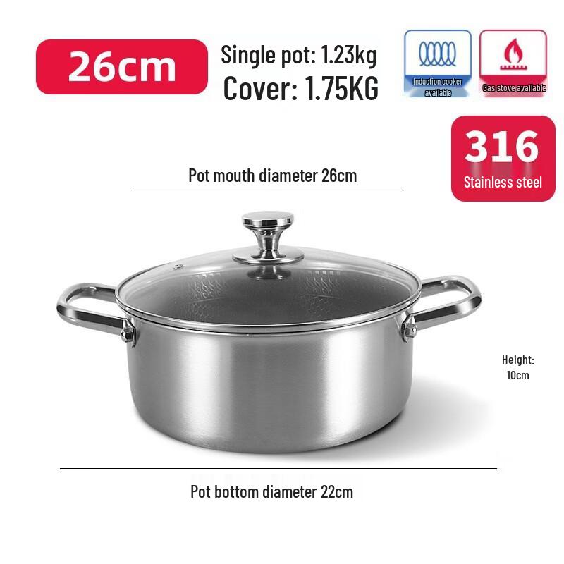Zhishi 26CM 316 Stainless Steel Non-stick Honeycomb Soup Pot