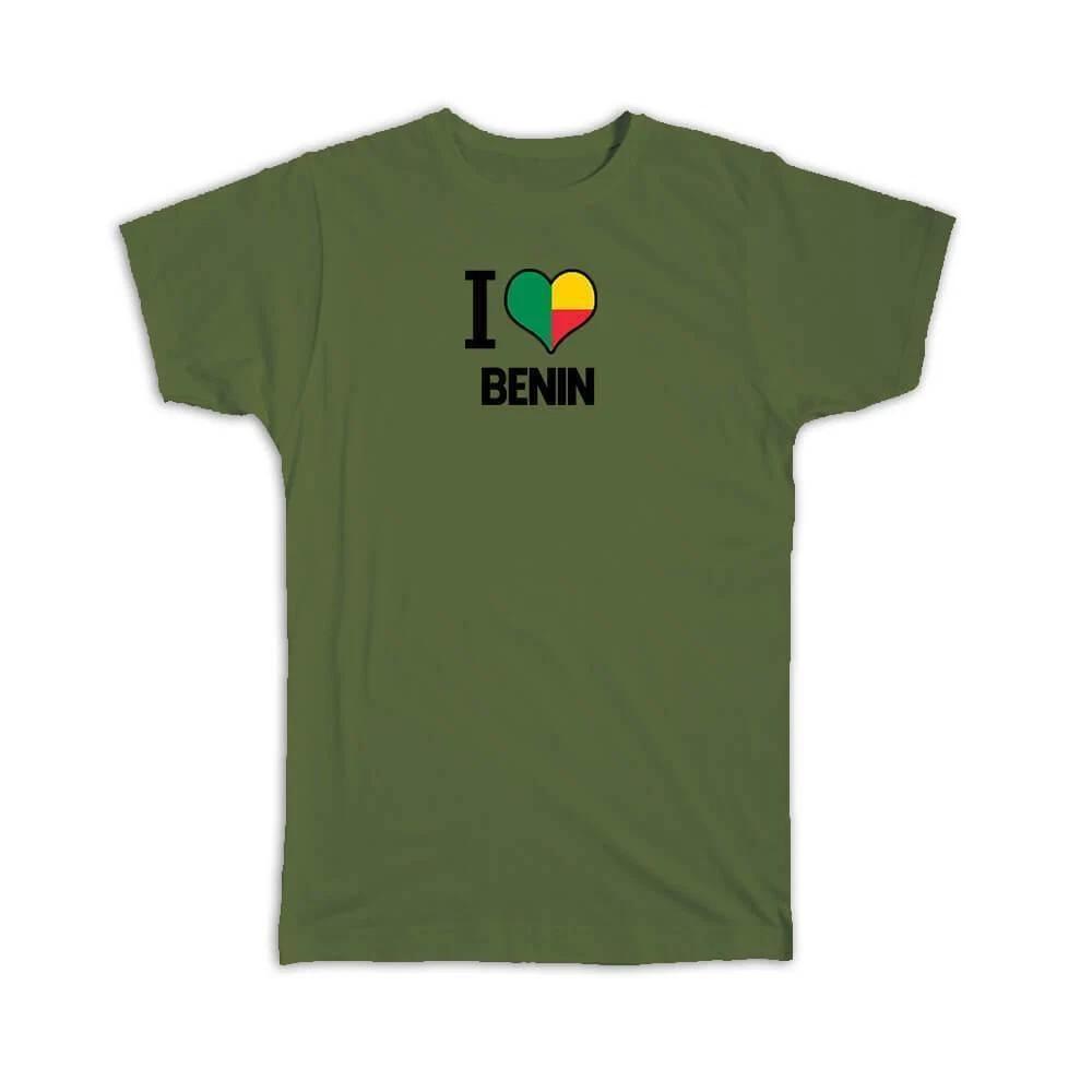 Gift T-Shirt : I Love Benin Flag Heart Country Crest Beninese Expat S