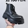Martin boots men's new autumn and winter velvet British style heightened mid-top leather boots 70066-A