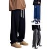 Men Denim Pants Elastic Waist Adjustable Drawstring Straight Wide Leg Jeans Autumn Winter Thermal Insulation Velvet Lining Pants