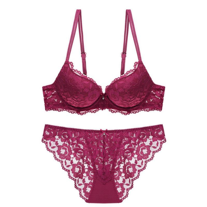 French Sexy Lace Bra Set,Push‑Up Bra Set for Small Bust,Gather Side Fat Lingerie Set