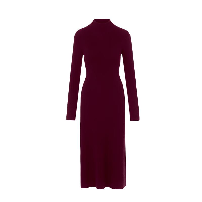 LANCY Women's Semi-Turtleneck Slim-Fit Knit Midi Dress