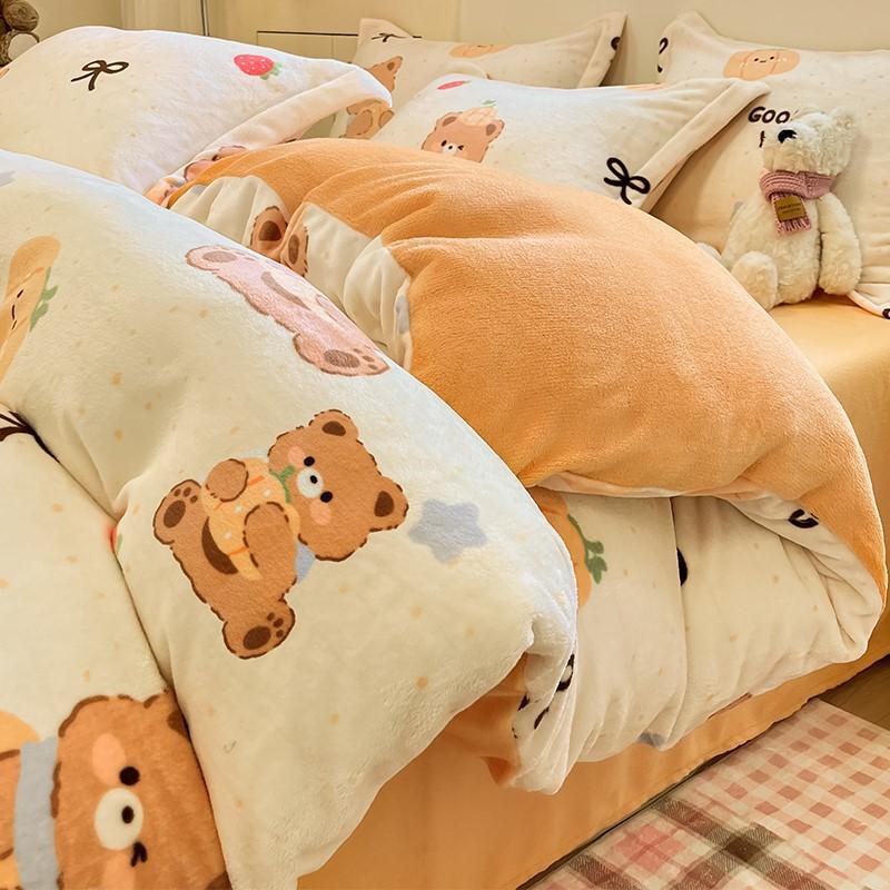 Thickened Milk Fleece Four-Piece Set Cartoon Coral Fleece Quilt Cover Fleece Bedding Flannel Sheets