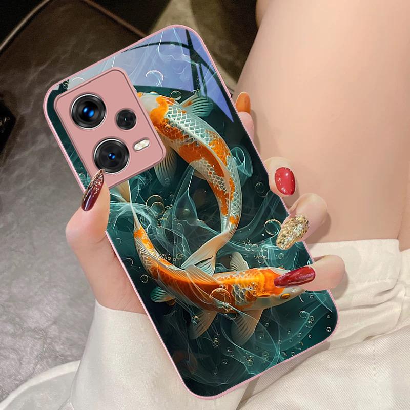 Good Luck Koi Red For Xiaomi 14 Ultra 13 Lite Redmi Note 13 11 Pro 12 Plus Poco X6 3 Pro F4 6 GT Tempered Glass Phone Case