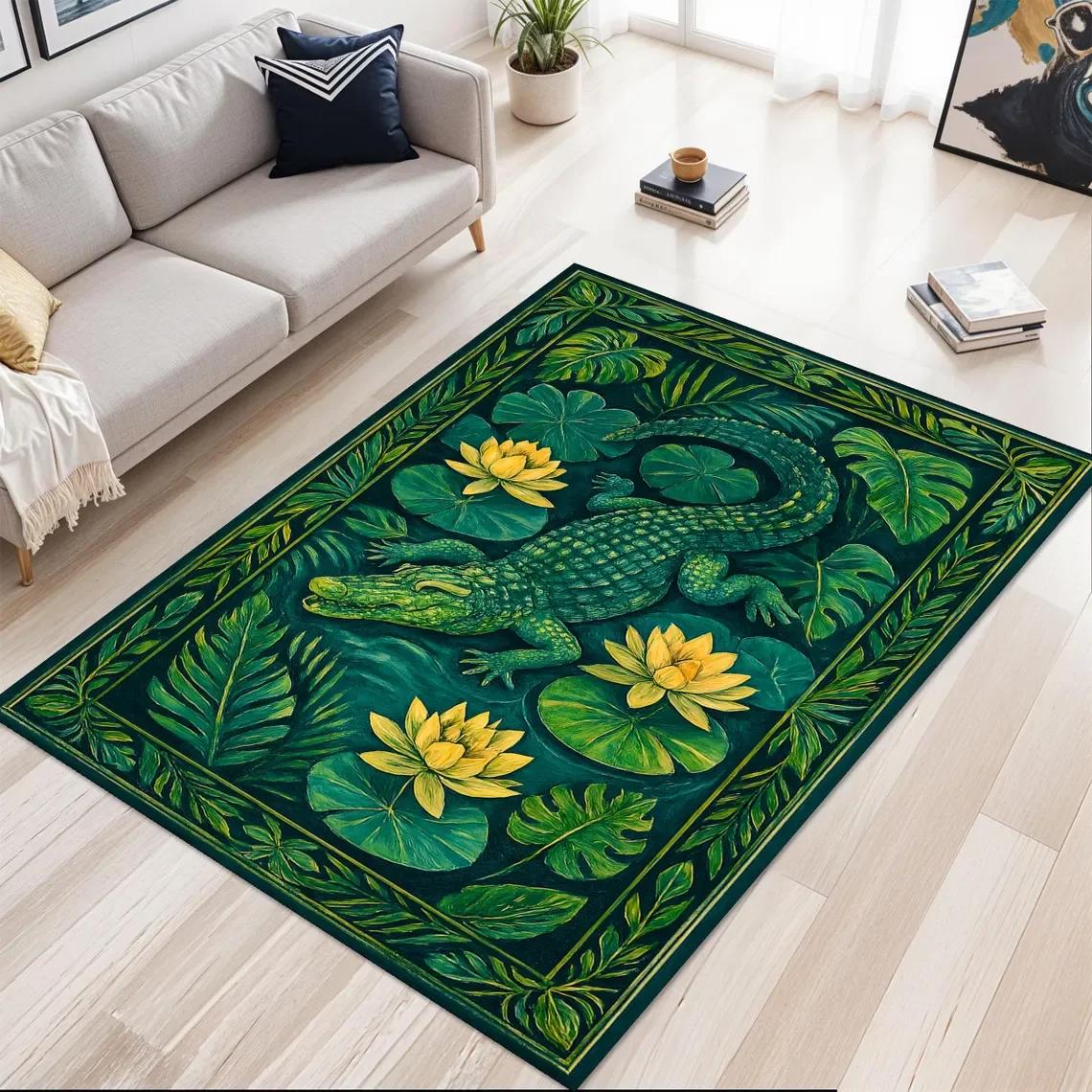 

Crocodile Rug, Motif Crocodile Rug, Animal Pattern Rugs, Home Decor, Alligator Decor Rug,Natural Touch for Your Living Room 40x60cm