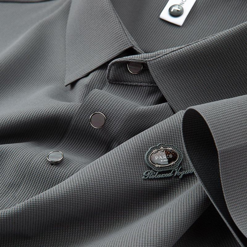 

Men s High-End Stretch Waffle-Knit Polo Shirt – Non-Iron, Short-Sleeved, Trendy 3XL темно-сірий