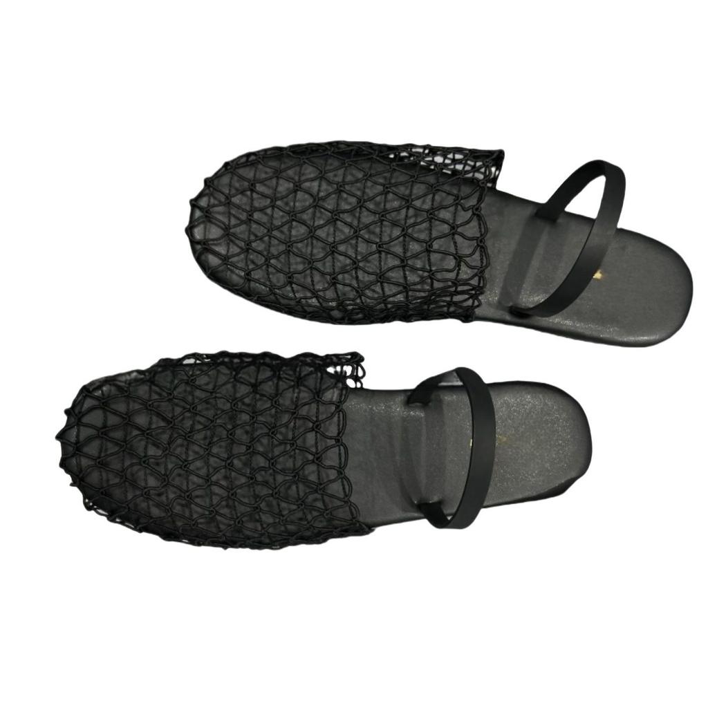 Summer Mesh Woven Hollow Bag Head Slippers 2025 New Fashion Outer Wear Flat Bottom Sandals One Word with Sandals Women