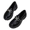 Large Size Small Leather Shoes Women's Spring and Autumn Thick-soled British Women's Shallow Mouth Rhinestone Buckle Single Shoes Women