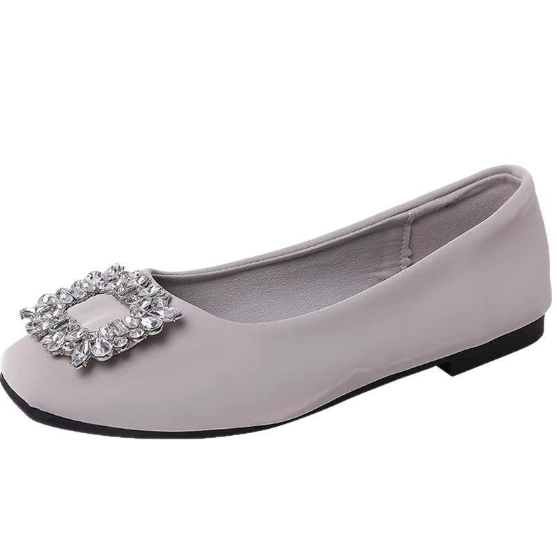 French gentle fairy shallow mouth single shoes female spring new fashion rhinestone square buckle evening breeze square head temperament Mary Jane sho