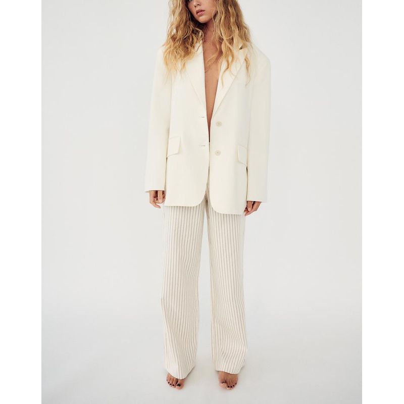 Spring New Women's White Suit Work Clothing Casual Polo Collar Long Sleeves Loose Suit Jacket 5247781