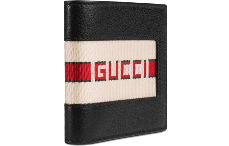 [Trendy And Cool Recommendation] Gucci Vintage Jacquard Striped Short Double-Fold Leather Men'S Wallet Black