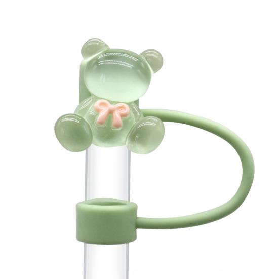 2 Peças Tampa de Silicone para Canudo Diâmetro Interno 10mm Design de Urso Tampa de Canudo Protetor de Canudo à Prova de Poeira para Copos e Garrafas Tampa de Vedação Reutilizável para Bebidas