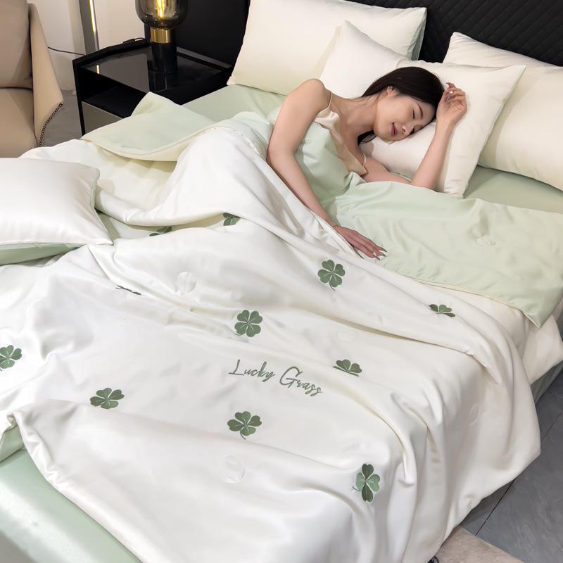 Washable Ice Silk Embroidered Summer Quilt Set - Four Pieces for Cool Comfort