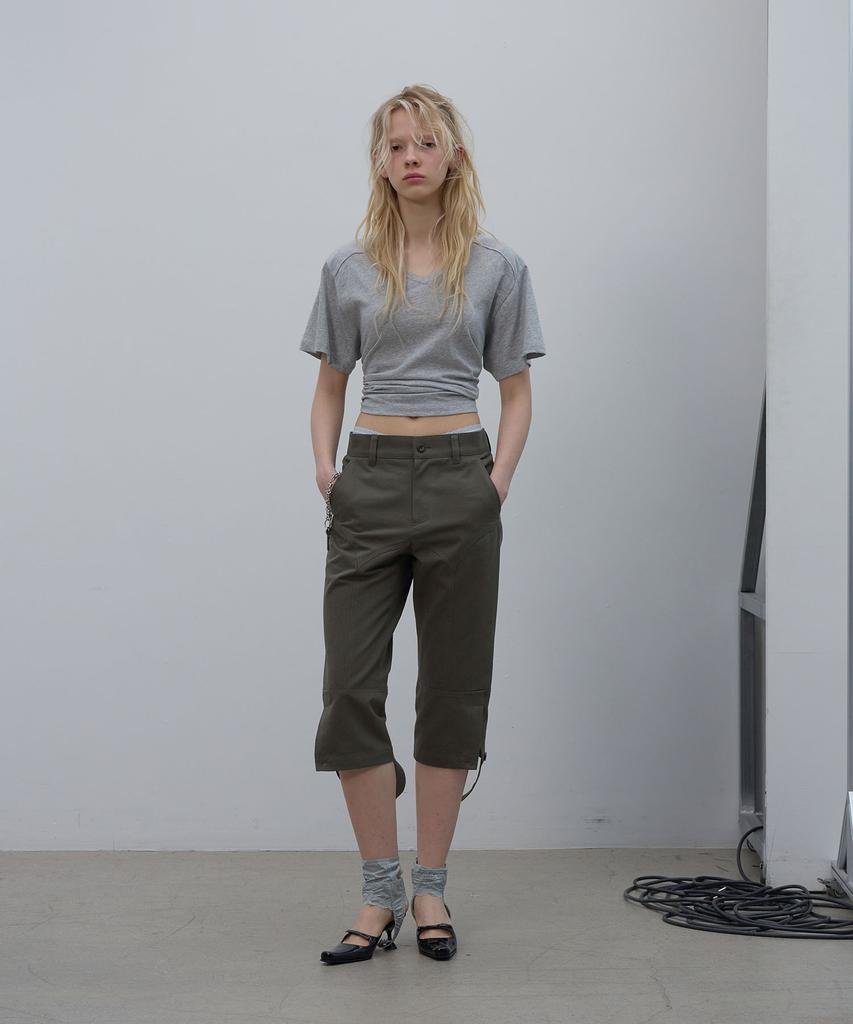 LCDC™ Back Slit V-Neck Top (Melange Gray)