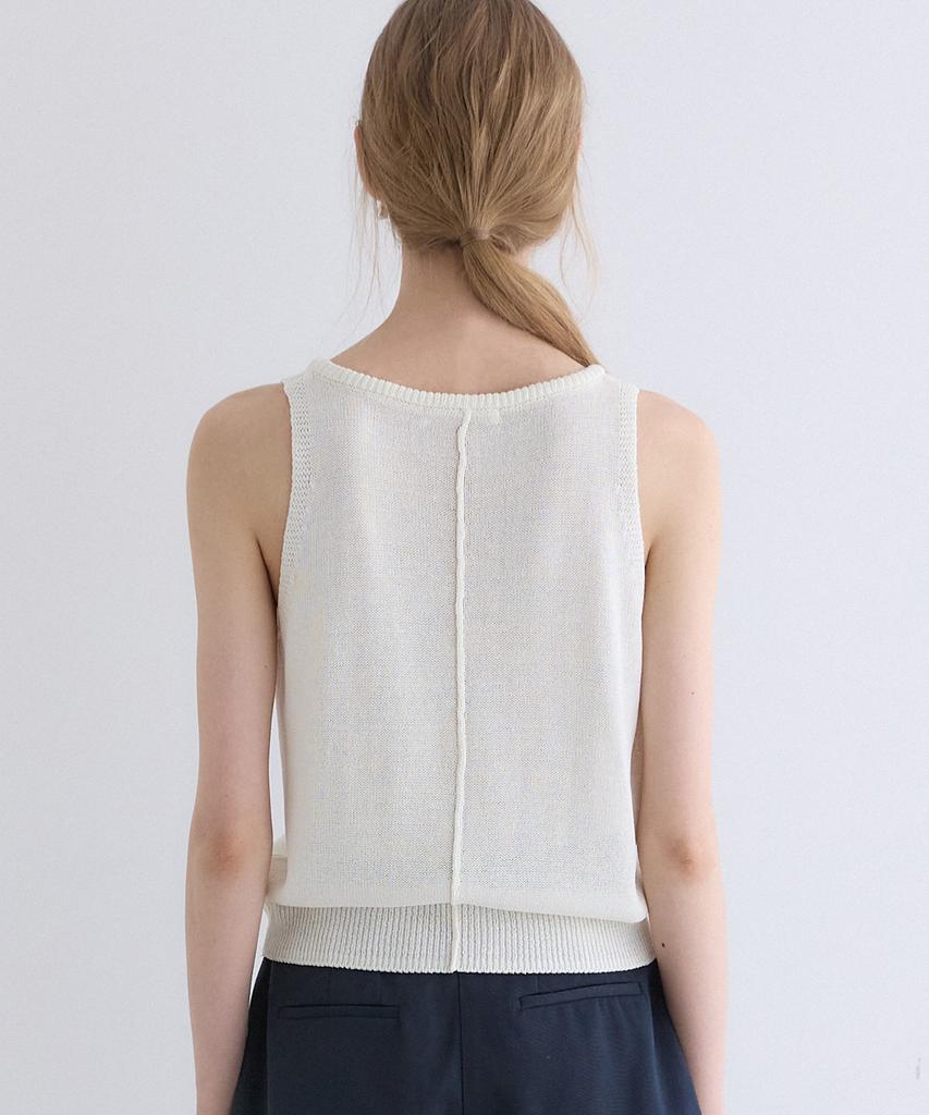 OURHOPE Linen Boat Neck Knit Sleeveless - Ivory