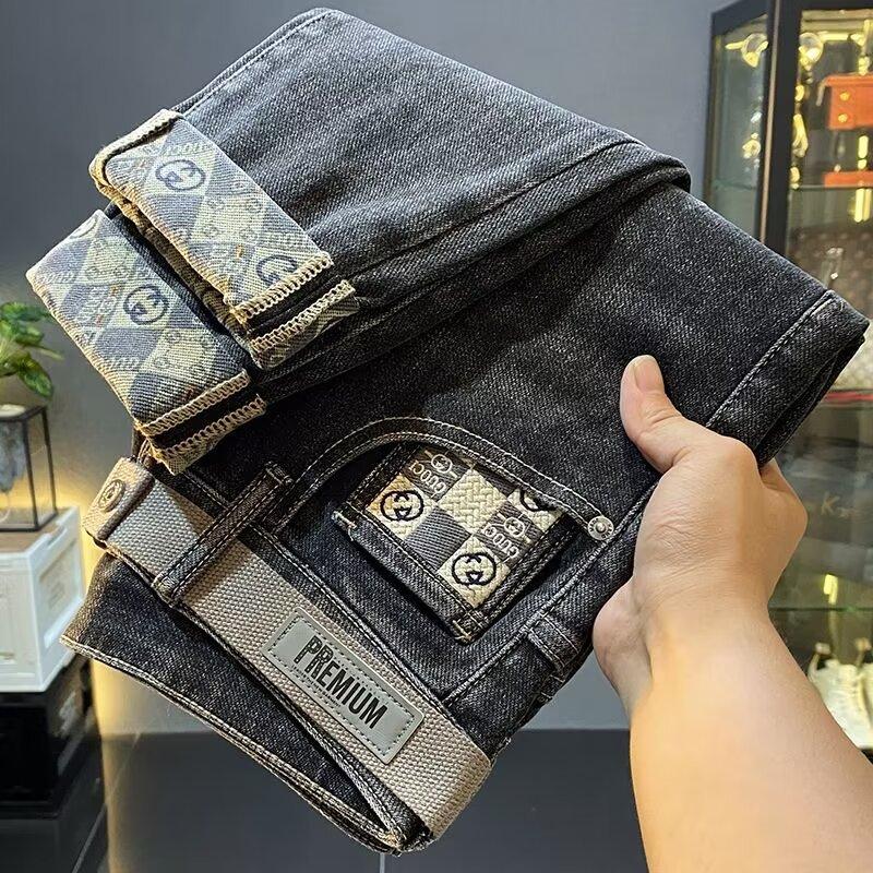 JYL Мужские укороченные джинсы Летние Эластичные Узкие Уличный Стиль Повседневные Джинсовые Брюки Премиум 33 античный рубиновый