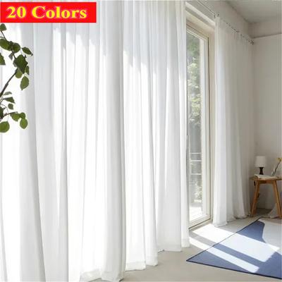20 Colors Curtains Modern Solid Colour Sheer Curtain for Living Room Bedroom French Window Screen Rod Pocket Grommets Top Hook Top