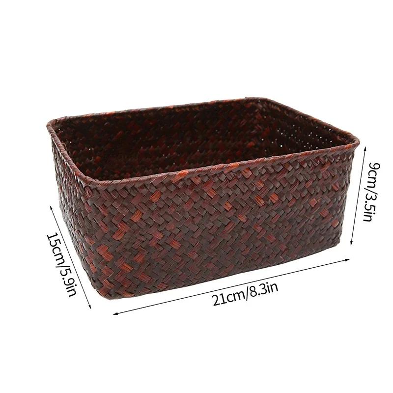 Handmade Woven Seagrass Storage Basket Desktop Straw Rattan Organzier Picnic Storage Box Desk Cosmetic Fruit Sundries Container