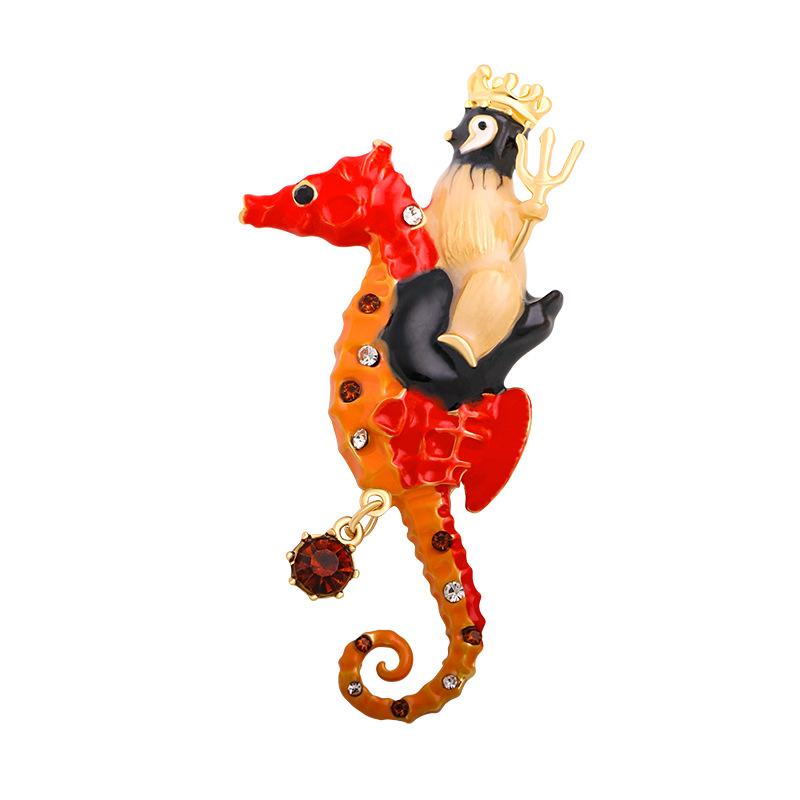 Cute Seahorse Cartoon Penguin Dripping Oil High-end Pendant Animal Brooch