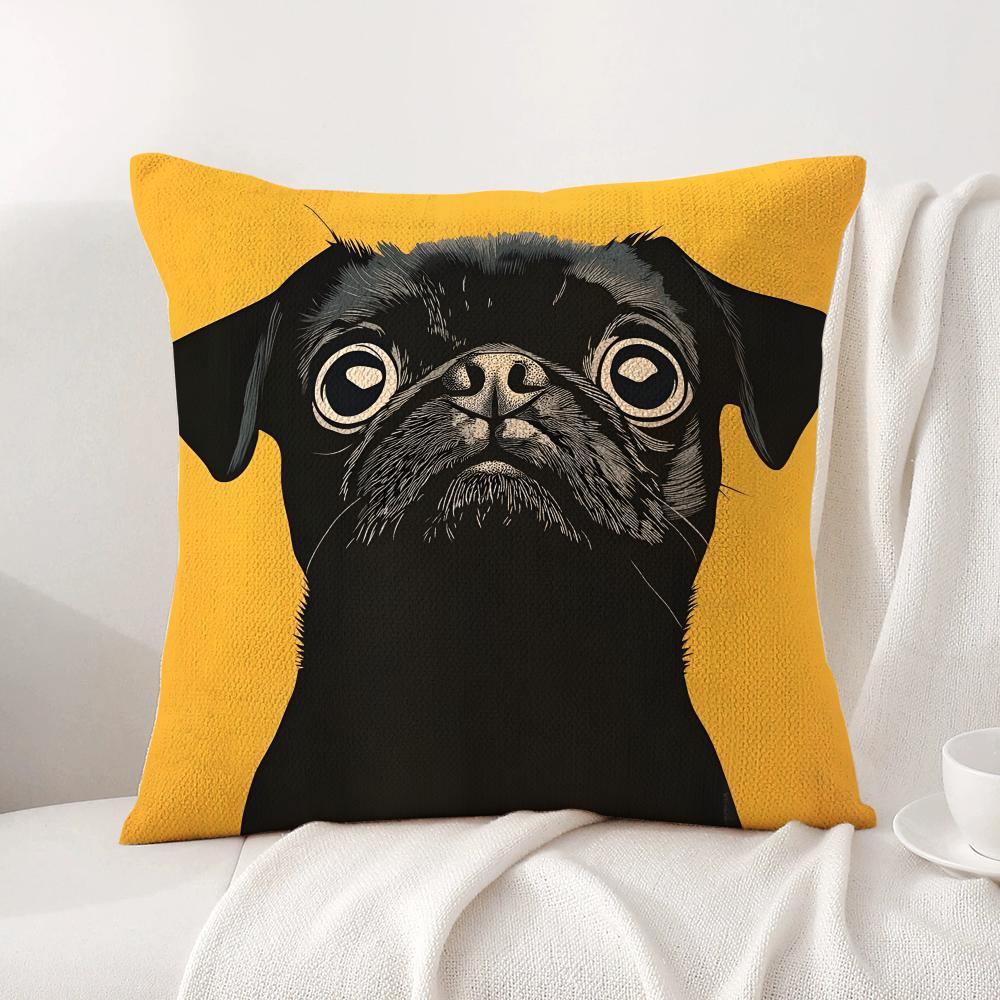 Cute Dog Cushion Cover Natural Linen Organic Fabric DoubleSided Printing Sofa Home Decor Gift Pillow Cover