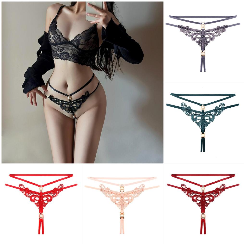 Sexy Women's Underwear With Hollow Embroidery Pearl Thong