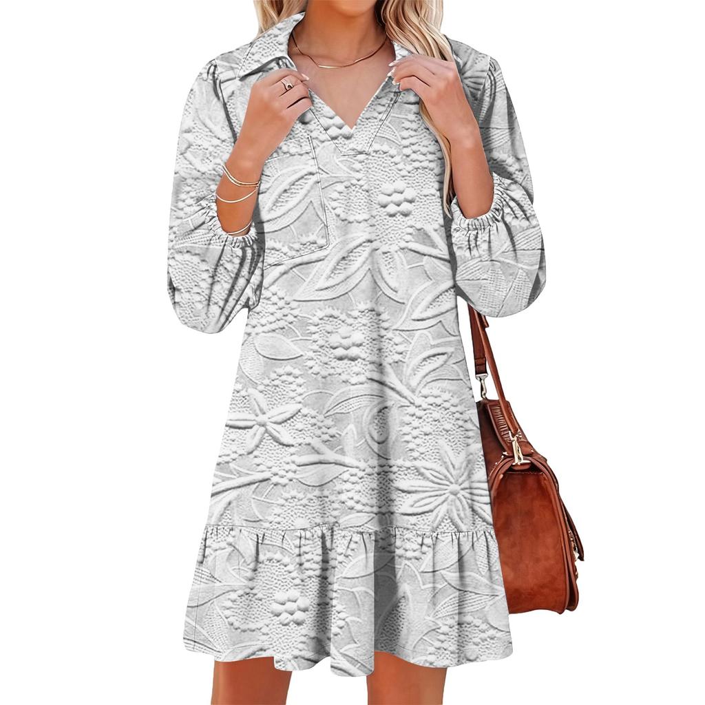 Women's Fashion Elegant Autmn And Winter Long Sleeve V,Neck Christmas Print Dress