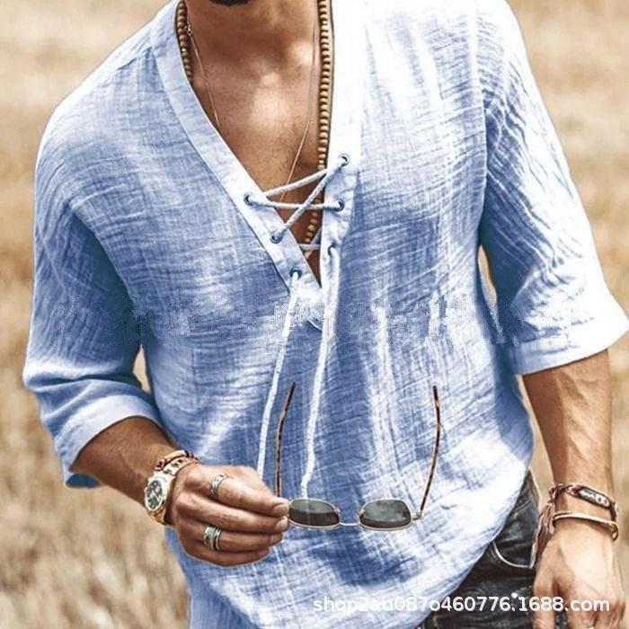 Popular Men's Chest Strap-Up Corn Medium Sleeve T-Shirt Shirt