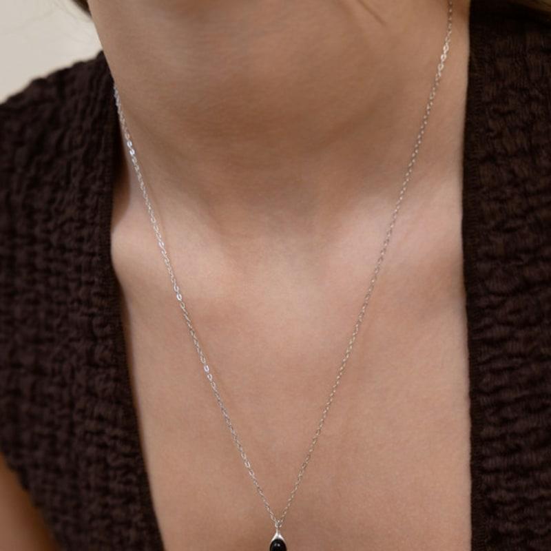 

ТЕТЯНА (925 Срібло) Овальний кулон з каменем Довге намисто NZ2504 Онікс Gold Plated