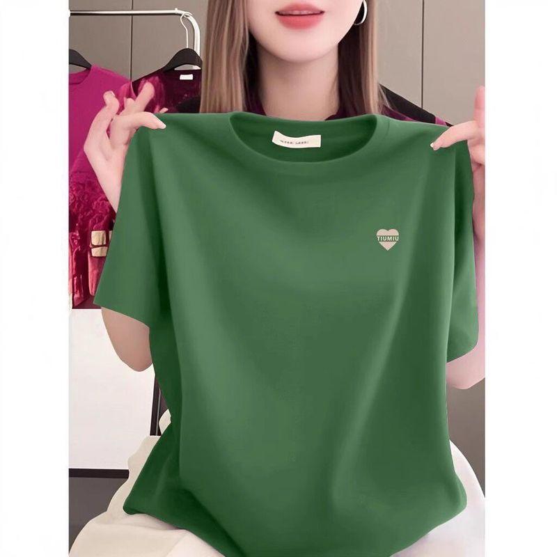 

2025 Summer New Arrival Casual Easiest for Match Women s T-Shirt Short Sleeve Women s round Neck Loose Plus Size Slim Looking Mom Top Green [Little Love] L Suggest 50-57.5kg