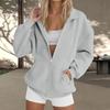 Women's  Fashion Zipper Hoodie Long Sleeve Hooded Pullover Sweatshirt Casual Solid Color Tops With Pockets