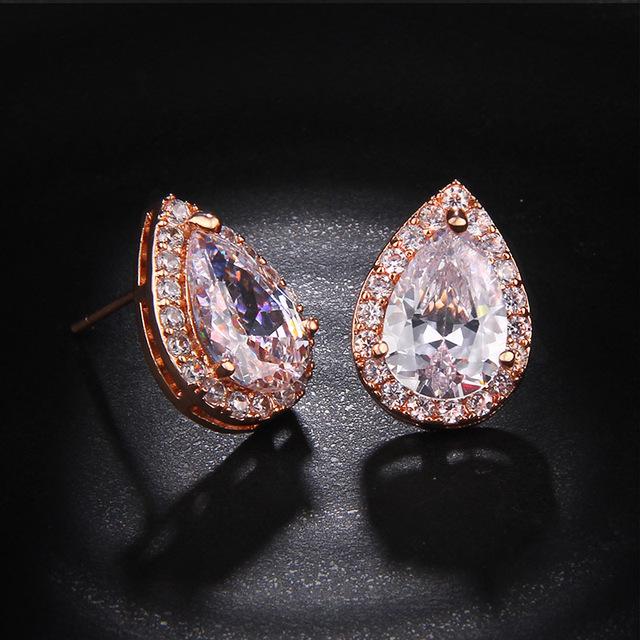 Charm White /Rose /Yellow Gold Color Drop Water Long Earrings Clear Crystal Nail Drop Earings Women Dazzling Wedding Gift Ae331