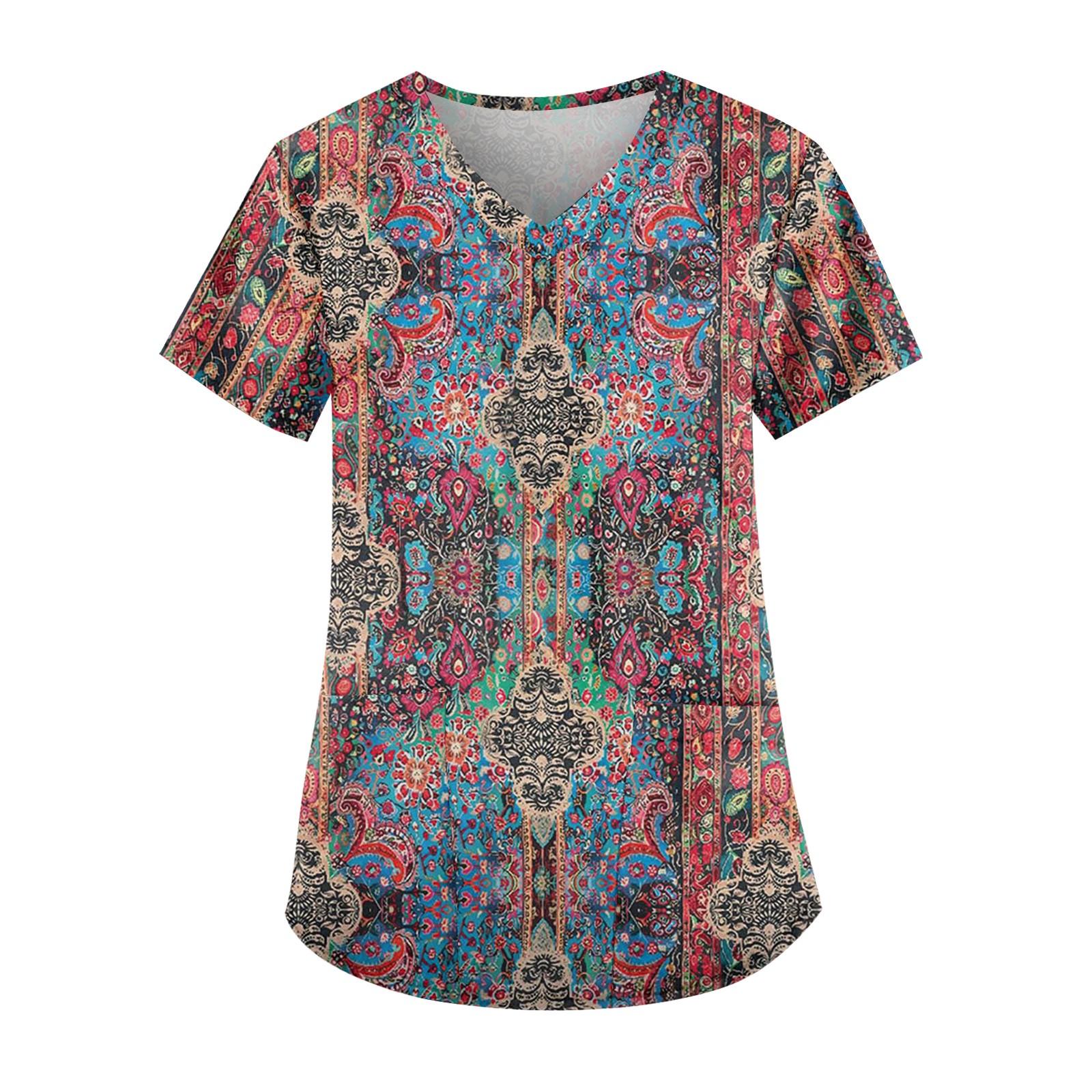 

Рабочая форма больших размеров с принтом, топы для женщин, забавные футболки с v-образным вырезом и короткими рукавами, рабочая одежда, футболка с карманами S