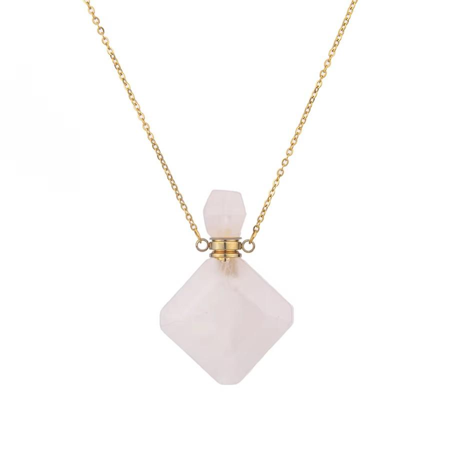 Natural crystal rhombus perfume bottle pendant necklace aromatherapy healing gemstone stainless steel necklace for women