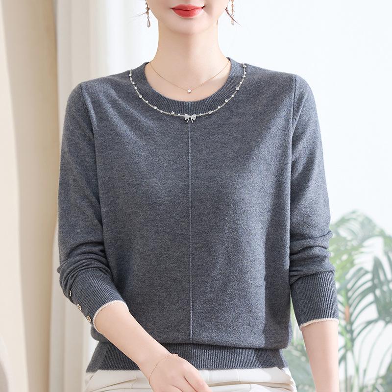 

Elegant Round Neck Long Sleeve Knitwear for Middle-Aged Women – Plus Size Spring & Autumn Sweater 5XL [suggested 70-77.5 kg]