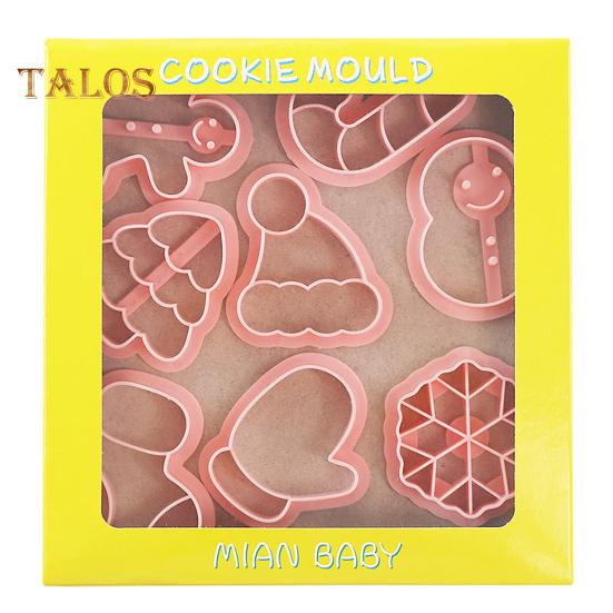 8Pcs Christmas Cookie Cutter Food-grade Cartoon Christmas Tree Snowflake Shape Baking Mold for Home Festive