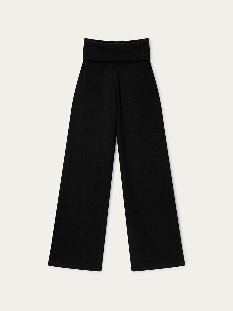 Obeleu Foldable Ribbed Straight Pants - Black
