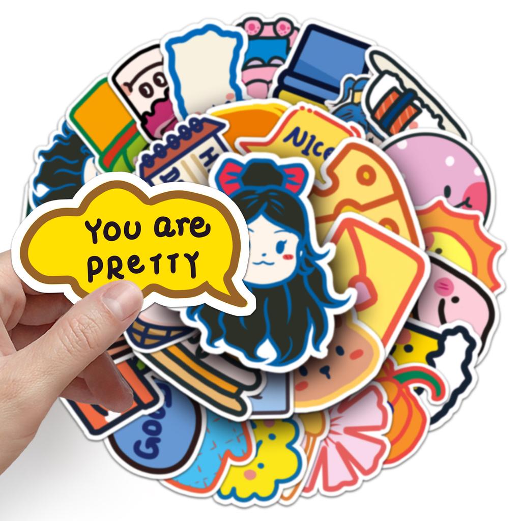 50 originelle, niedliche Cartoon-Graffiti-Aufkleber zum Verzieren von Handyhüllen, Wasserbechern, Gepäckaufklebern, wasserfest