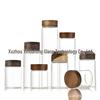 Acacia Wood Lid Borosilicate Glass Canister for Tea, Agarwood Bracelet Display, or Medicine Powder Storage.