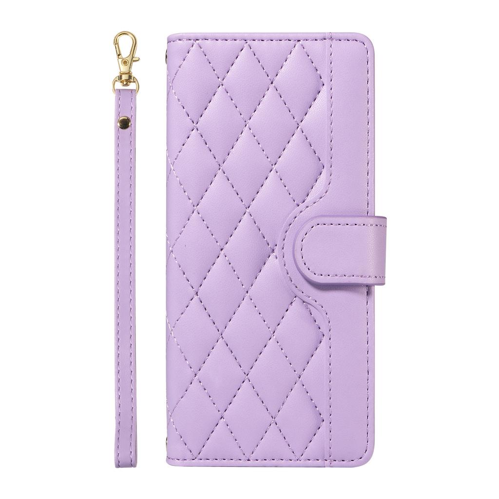 Applicable To Samsung S24 Fashion Leather Case A55 Small Fragrant Wind Diamond Grid Card Wallet Diagonal Span Portable Rope A05S Solid Color
