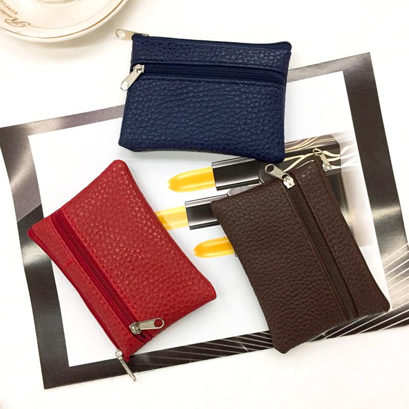1pc Wallet Pouch Small Coin Purse New PU Leather Solid Color Storage Card Holder Korean Zipper