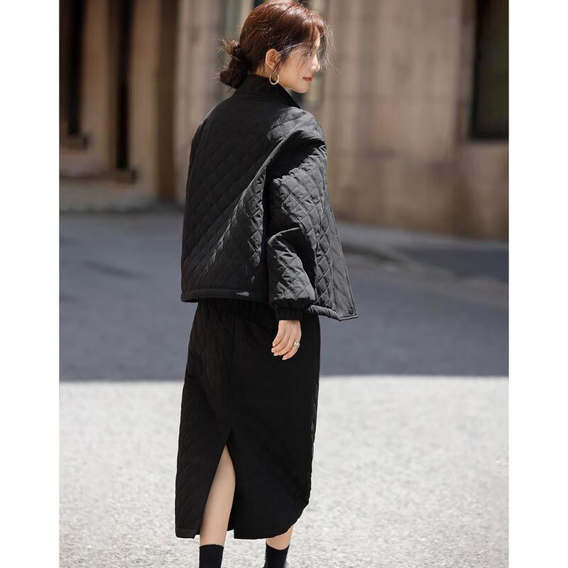 Demana Winter Warm Stand Collar Jacket & Quilted Skirt Set