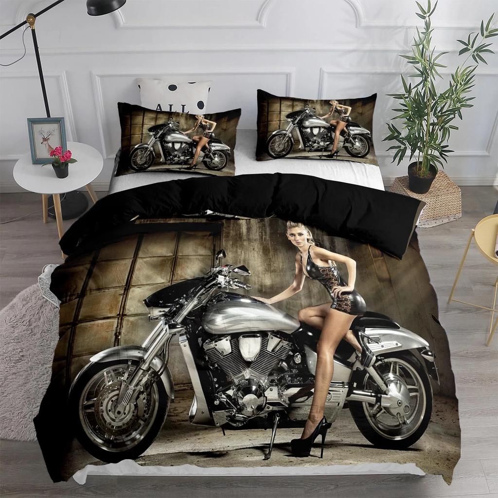 Motorcykel Skönhetstäcke Set 2/3 Delar Täcke Sängkläder 100% Hög Kvalitet Supermjukt Bekvämt Sängklädesset Hett