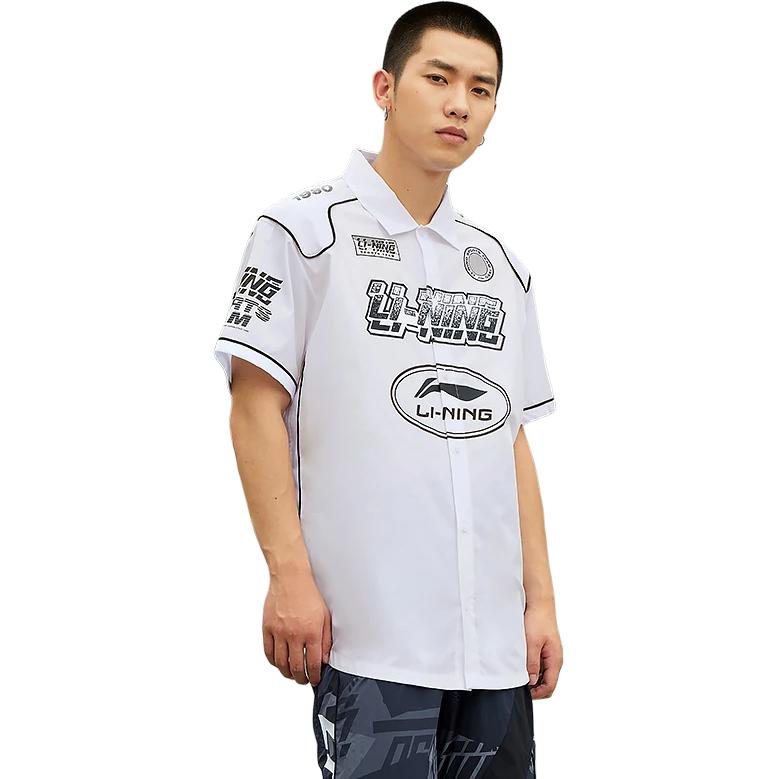 Li-Ning Moto Series Spring/Summer 2022 Trendy Music Festival Letter Print Loose Casual Short Sleeve Shirt Men Tops White ASHS023-1